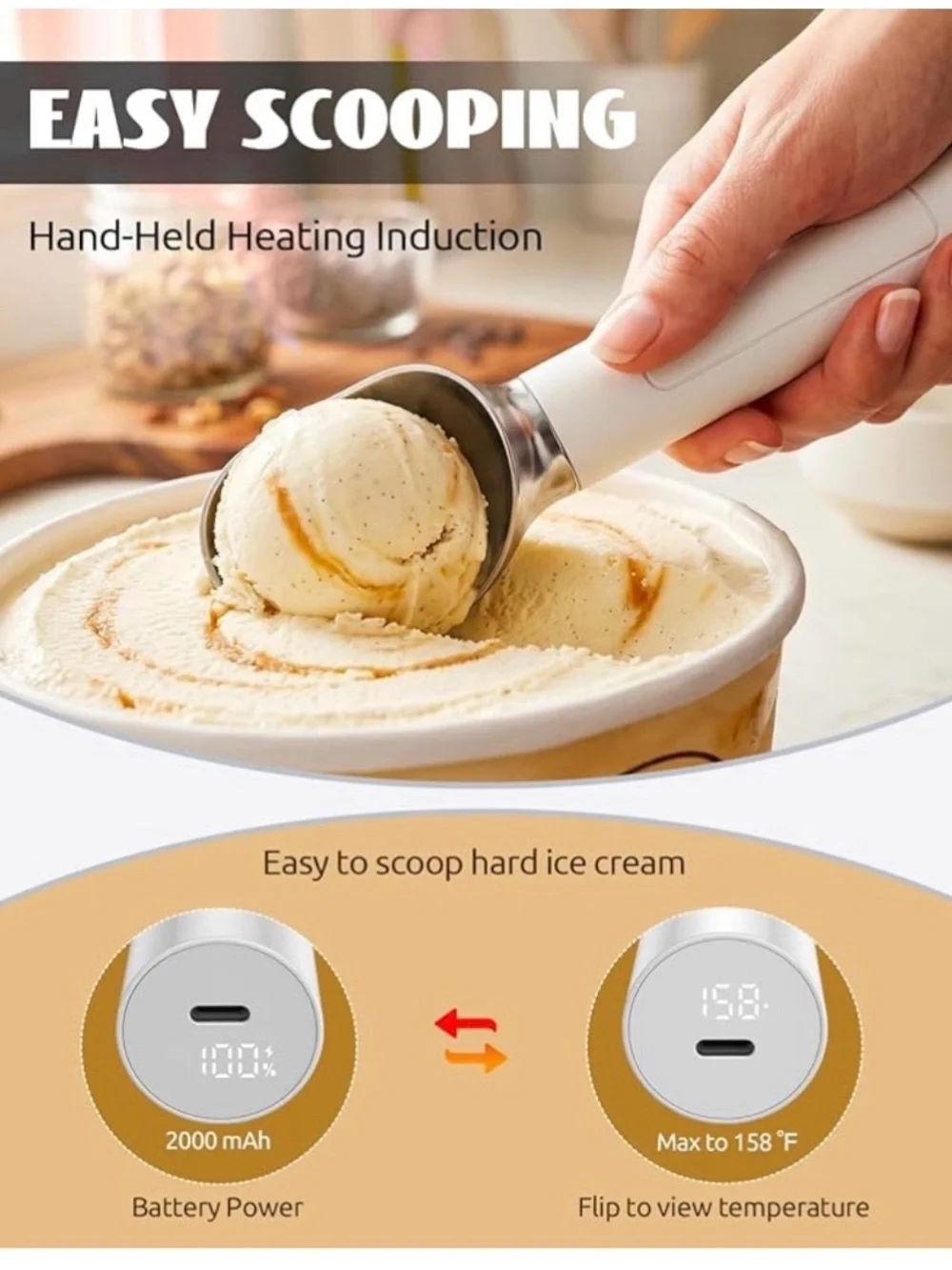 Heated Ice Cream Scoop - Rechargeable